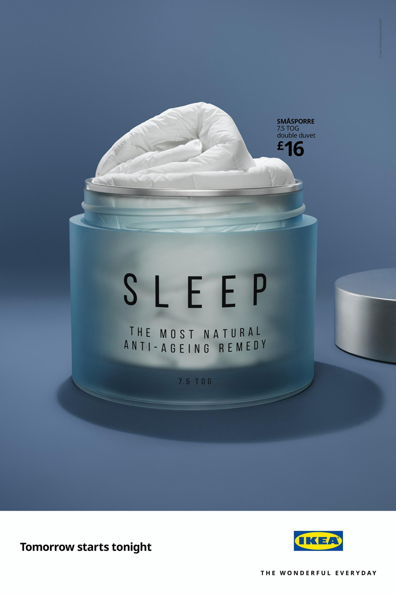 將睡眠床品制成抗衰老產(chǎn)品，宜家平面喊你今晚早點(diǎn)睡